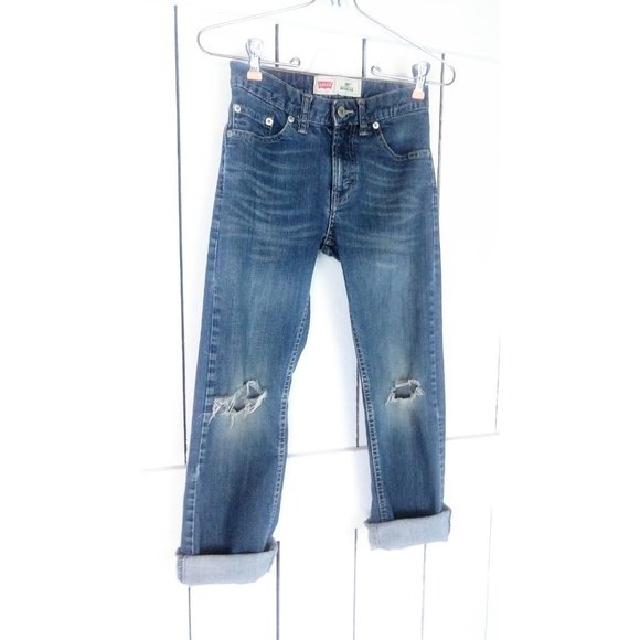 Kids 505 Levi's slim fit destroyed blue denim jeans - Picture 5 of 6